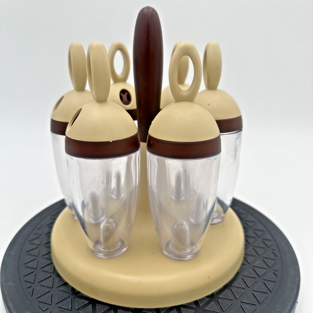 Vintage Guzzini Lucite 6 Pc Spices Salt Pepper Shakers Brown Beige